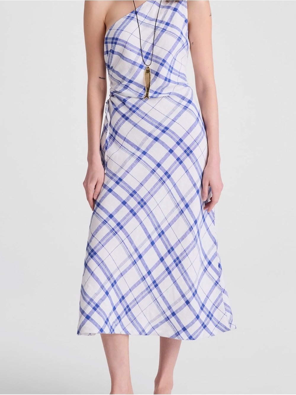 NWT Madewell Ruched One-Shoulder Linen Midi Dress